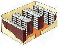 The same room would accommodate 20 bays of static shelving, providing 120 linear metres of filing.